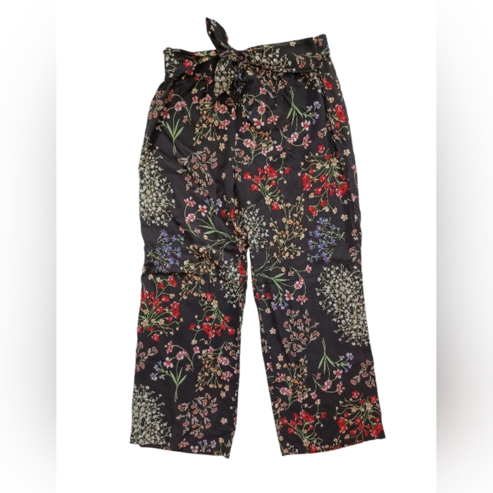 Anne Carson Pants Women's Large Flowers on Black